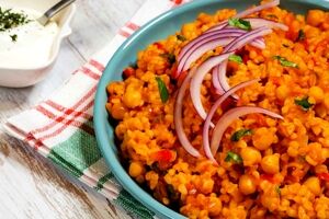 نخود پلوی وگان بدون گوشت | طرز تهیه نخود پلو با نخود فرنگی