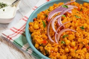 نخود پلوی وگان بدون گوشت | طرز تهیه نخود پلو با نخود فرنگی